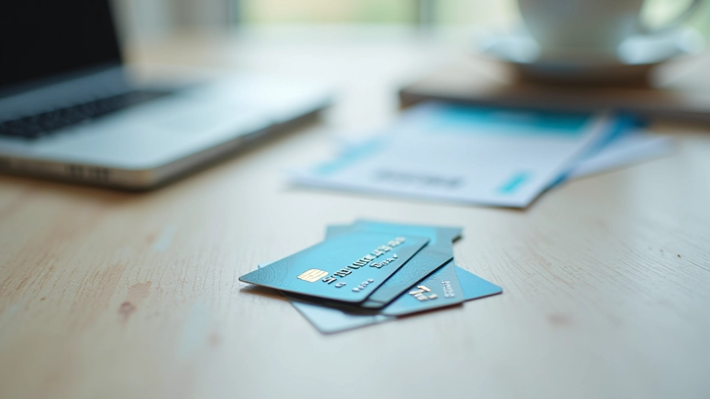 Credit cards and smartphone with banking app displayed on desk with financial documents