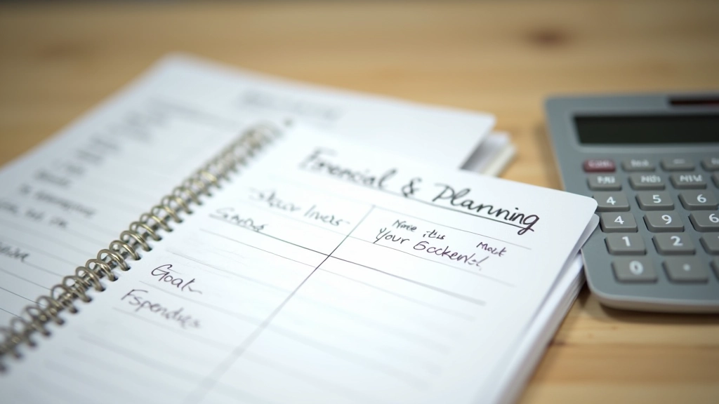 Financial planning materials and notes spread on table