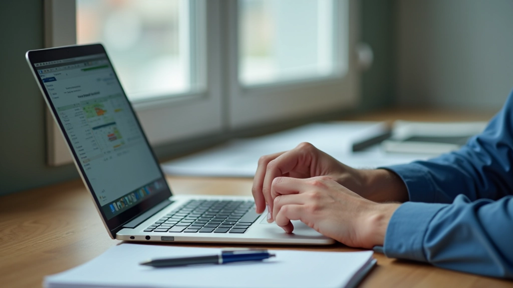 Person reviewing spending spreadsheet on laptop with notes and calculator nearby
